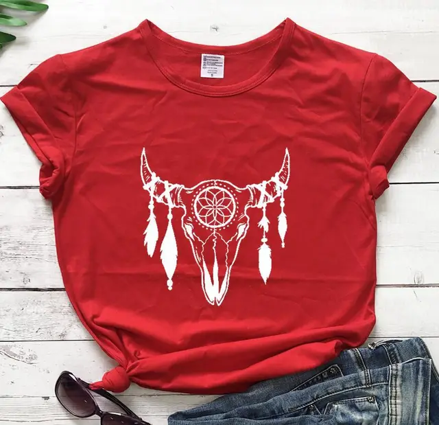 Personalized Bull Head Decorative Pattern Short Sleeves Red - Shop at LoveMi