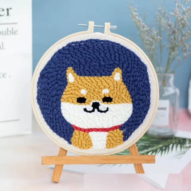 Handmade Diy Woolen Thread Embroidery Kit Vibrato Decompress Russian Poke Embroidery Shiba Inu - Shop at LoveMi