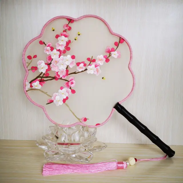Double Sided Embroidered Fan, Silk Group Fan, Hand Embroidered Palace Fan, Craft Fan Moshang Flowers Bloom - Shop at LoveMi