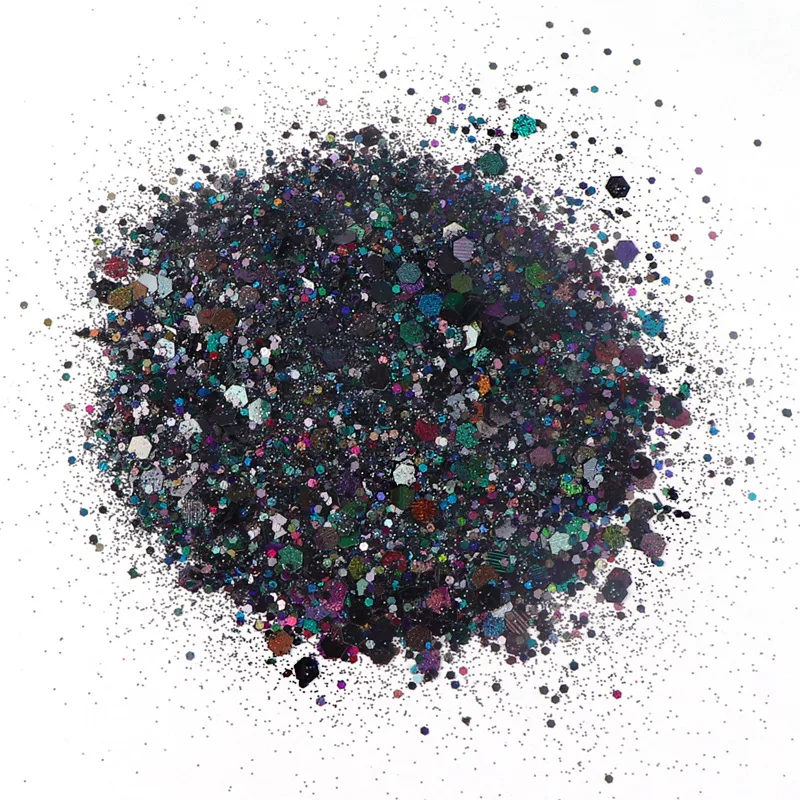 50G Mixed Hexagonal Silver Glitter Laser Sequins Diy Manicure Art Decoration Ten Colors Into - Black