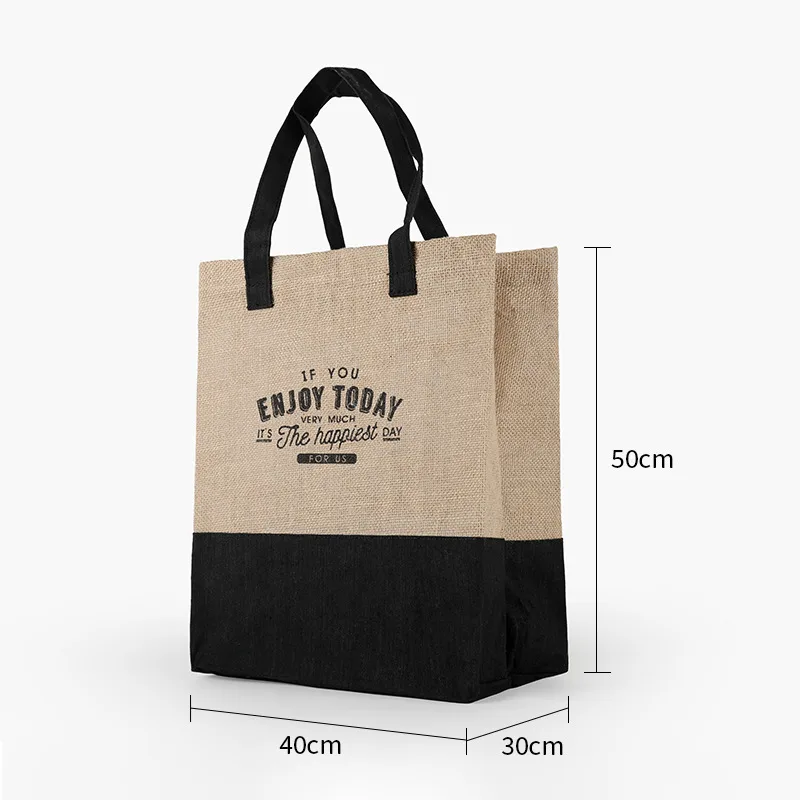 Vintage Square Gunny Bag Jute Handbag Storage Shopping Carrier hadbag Black - Shop at LoveMi