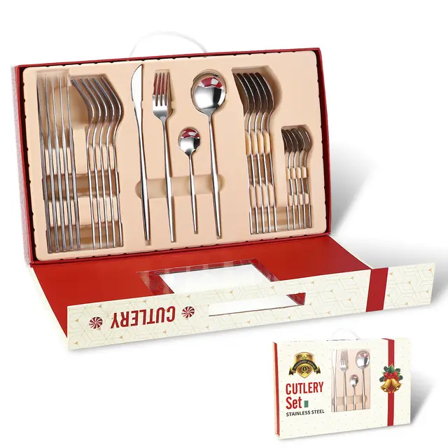 Portugal Stainless Steel Knife, Fork And Spoon Gold Plated Spray Paint 24 Piece Gift Tableware Set Silver - Shop at LoveMi