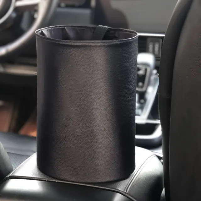 Waterproof Compression Folding Bucket Mini Hanging Storage Bucket Multifunctional Leather Trash Can For Car Black - Shop at LoveMi