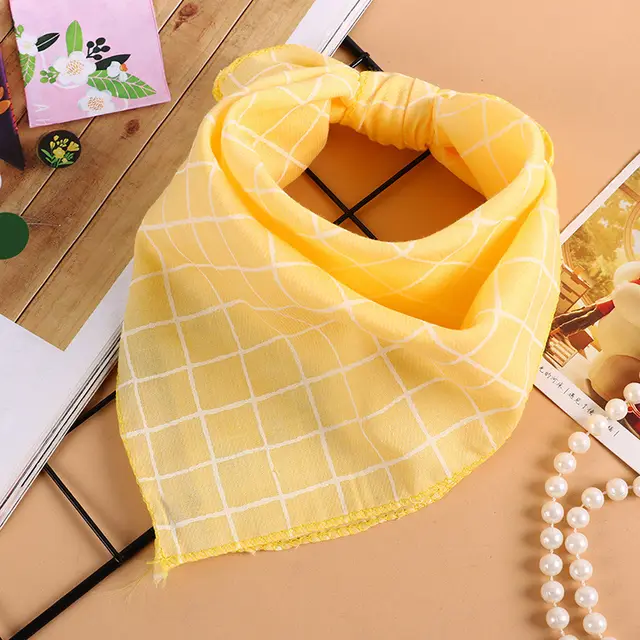 Cotton and Linen Checkered Printed Silk Scarf 45CM Yellow - Shop at LoveMi