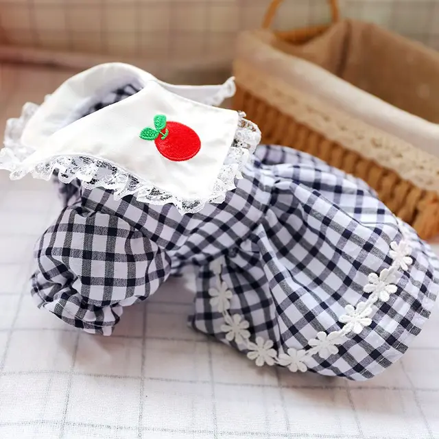 Pet Clothing Teddy Bear Bomei Cat Dog Spring And Summer Princess Plaid Lace Dress Small Dog Clothing Black And White Red Apple Skir - Shop at LoveMi
