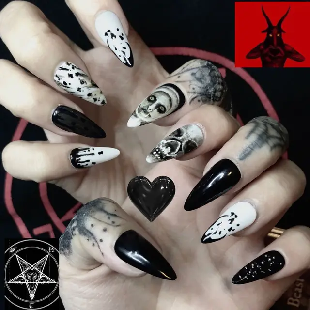Dark Punk Skull Wear Manicure Fake Nails Black - Shop at LoveMi
