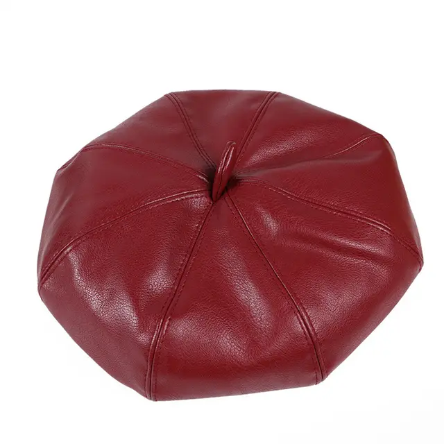 Leather Beret Day Soft Sister Fashion Matching Octagonal Hat Vintage Pumpkin Hat Red - Shop at LoveMi