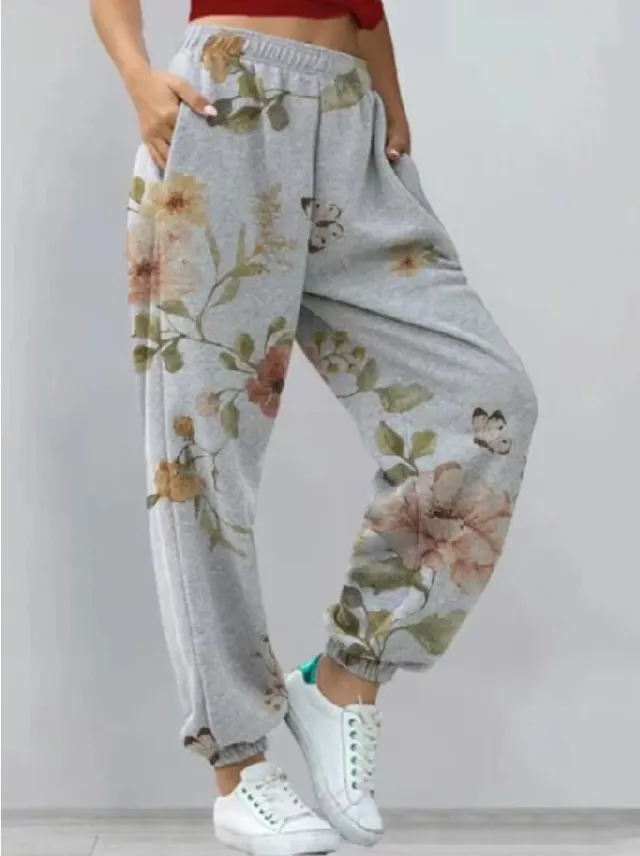 European And American Ladies Printed Sweatpants Grey - Shop at LoveMi