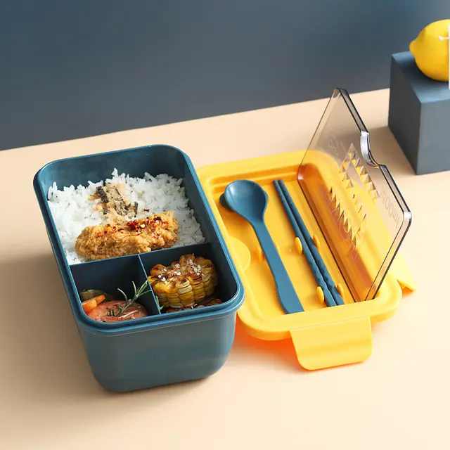 Microwave Japanese style Portable Plastic Three compartment Lunch Box Student Lunch Box Custom Navy Blue - Shop at LoveMi