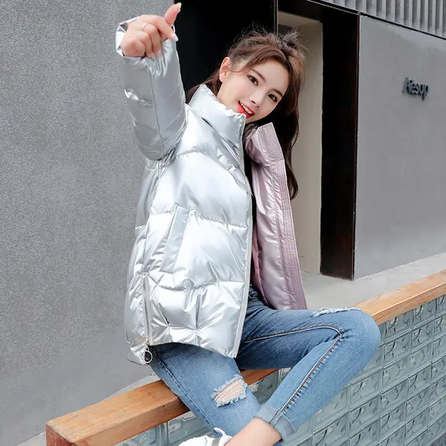 Bread Jacket Stand Collar Padded Jacket Women'S Padded Jacket Silver - Shop at LoveMi