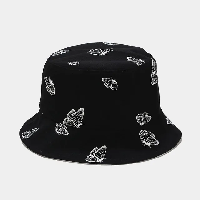 Summer Street Double Sided Butterfly Fisherman Hat Korean Outdoor Sun Hat Black White Butterfly - Shop at LoveMi
