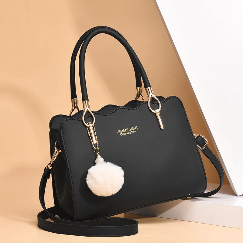 Large Bag Female Trendy Fashion Middle Aged Mother Bag Shoulder Messenger Handbag Black - Shop at LoveMi