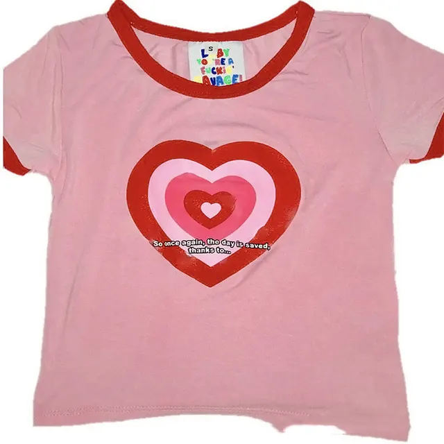 Printed High waist Cropped Short sleeved Pullover T shirt Pink - Shop at LoveMi