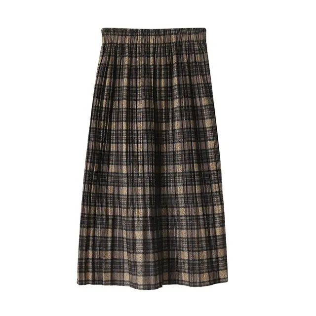 Retro Elastic Autumn And Winter Plaid Skirt Black - Shop at LoveMi