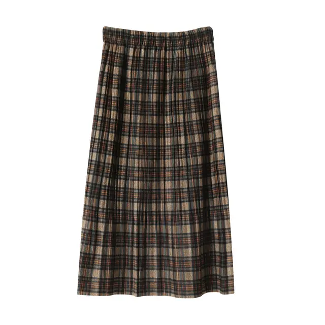 Retro Elastic Autumn And Winter Plaid Skirt Coffee - Shop at LoveMi