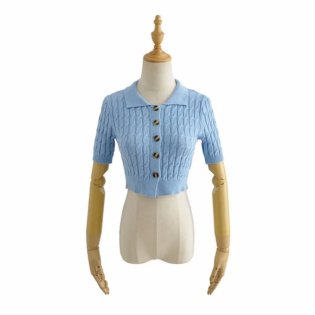Three color Lapel Retro Nostalgic Knitted Twist Cardigan Blue - Shop at LoveMi