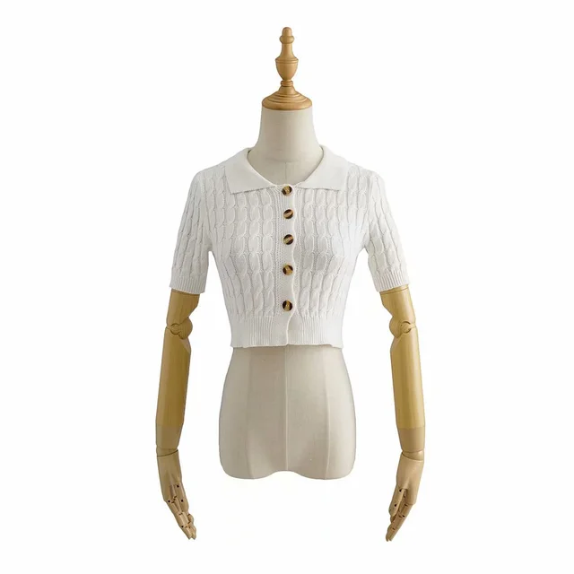 Three color Lapel Retro Nostalgic Knitted Twist Cardigan White - Shop at LoveMi