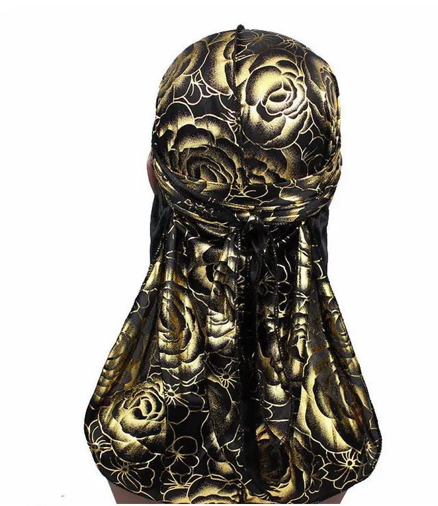 Rose Imitation Silk Long Tail Pirate Hat Toe Cap Black Gold Rose - Shop at LoveMi