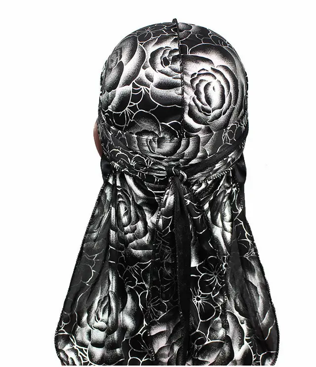 Rose Imitation Silk Long Tail Pirate Hat Toe Cap Black Silver Rose - Shop at LoveMi