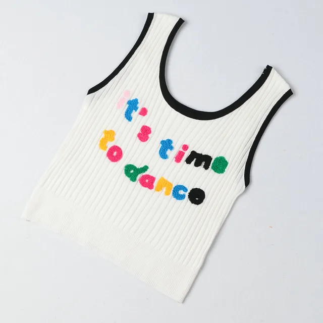 Embroidered Slim Slimming Bottoming Cropped vest Suspenders Women Black - Shop at LoveMi