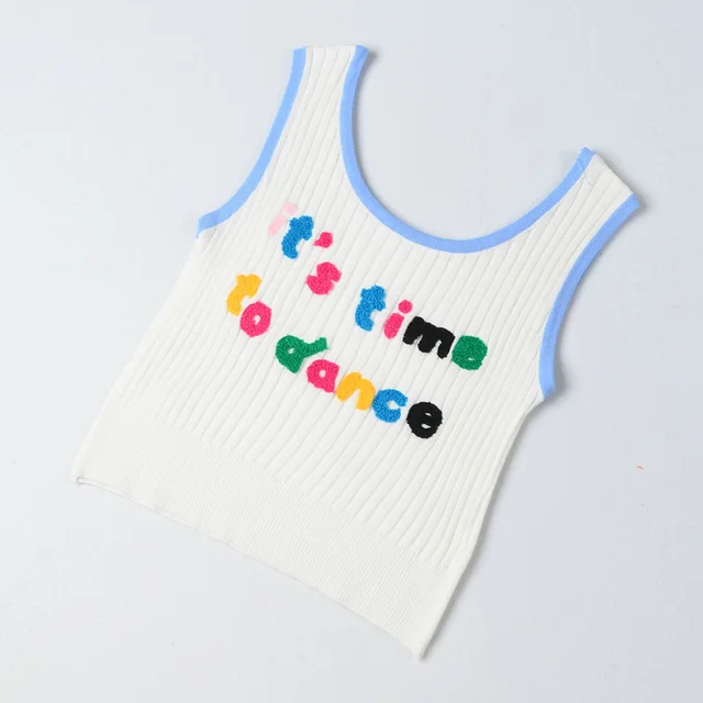Embroidered Slim Slimming Bottoming Cropped vest Suspenders Women Blue - Shop at LoveMi
