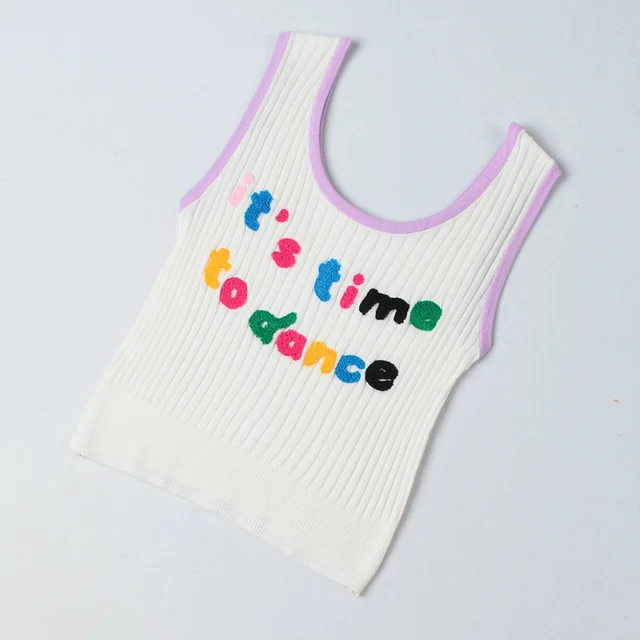 Embroidered Slim Slimming Bottoming Cropped vest Suspenders Women Purple - Shop at LoveMi