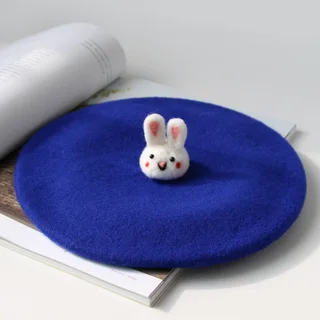 Cute rabbit autumn and winter painter hat - Royal Blue