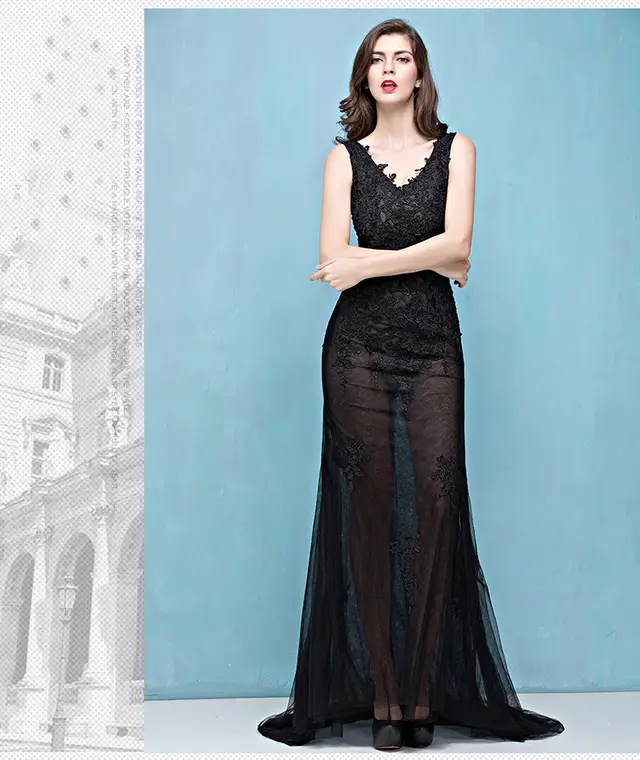 Lace Transparent Mermaid Evening Dress Black - Shop at LoveMi