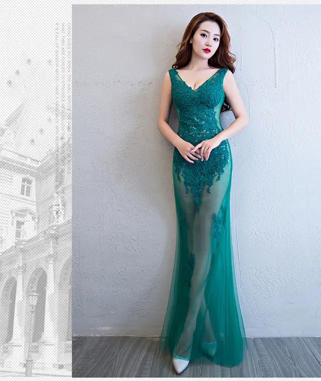 Lace Transparent Mermaid Evening Dress Dark Green - Shop at LoveMi