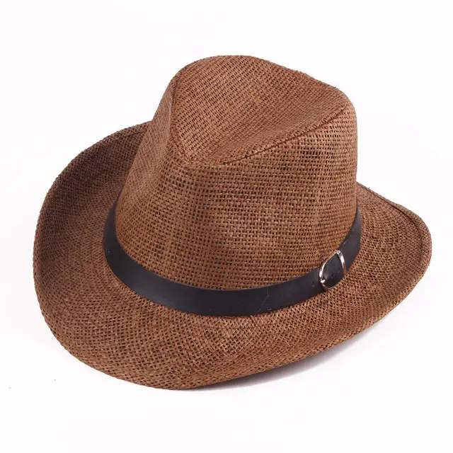 Summer Straw Weaving Along The Middle Of The Cowboy Hat Outdoors Coffee - Shop at LoveMi