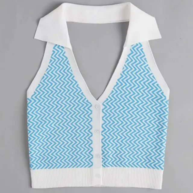Button Cardigan Slim Sexy Halter Knit Tank Top Sky Blue - Shop at LoveMi