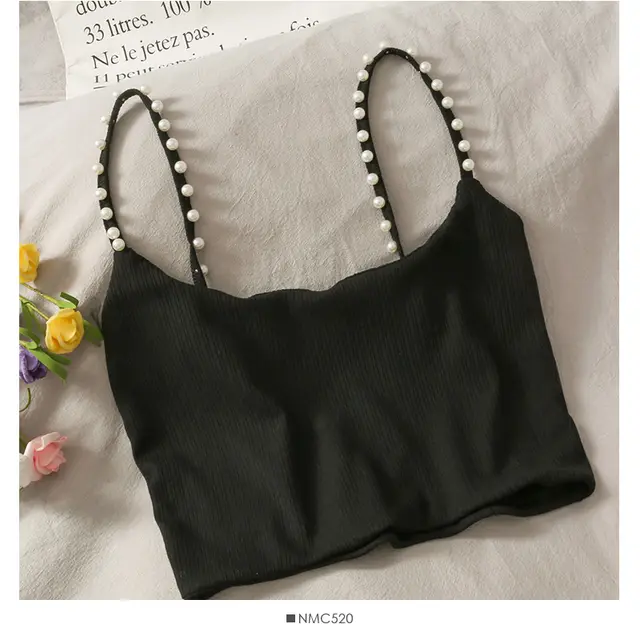 Vest French Beaded Short Niche Shirt Suspenders Women's Sweet Self cultivation Was Thin And All match Autumn Black - Shop at LoveMi