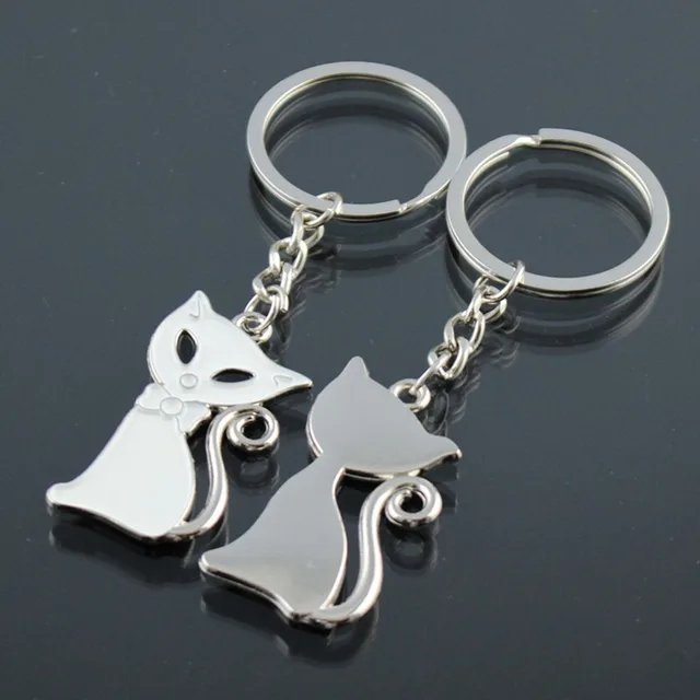 Cat Keychain Ring Ornament Accessory Cute Couple Lovers Enamel Jewelry Fashion for Alloy White - Shop at LoveMi