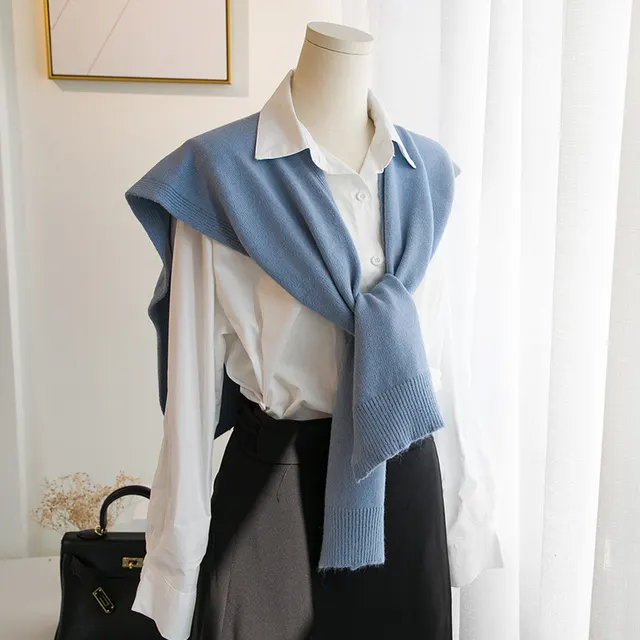 Solid Color Knotted Shoulder Shirt Sky Blue - Shop at LoveMi