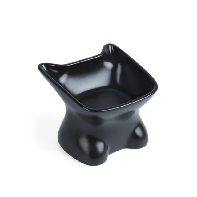 Bowl With Oblique Mouth And High Feet To Protect The Cervical Spine Ceramic Pet Bowl Creative Quality Ceramic Bowl Black - Shop at LoveMi