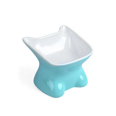 Bowl With Oblique Mouth And High Feet To Protect The Cervical Spine Ceramic Pet Bowl Creative Quality Ceramic Bowl Blue - Shop at LoveMi