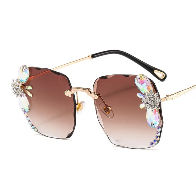 Frameless Trendy Rhinestone Sunglasses, Gradient Luxury Sunglasses Women Brown - Shop at LoveMi