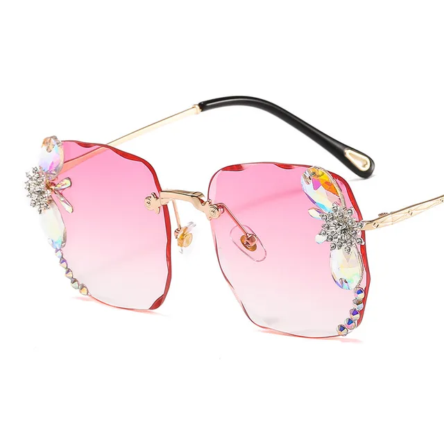 Frameless Trendy Rhinestone Sunglasses, Gradient Luxury Sunglasses Women Pink - Shop at LoveMi
