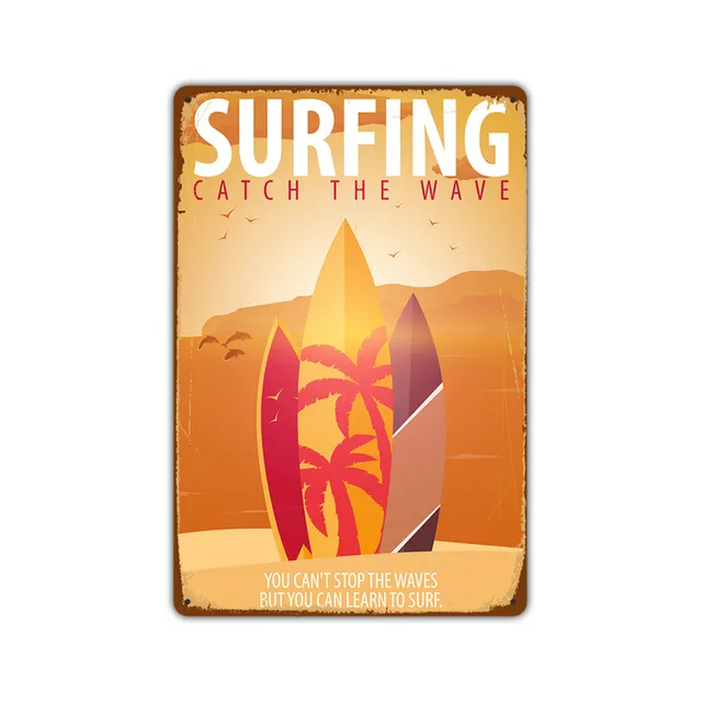 Surf Beach Restaurant Background Wall Decoration Tin Painting 7Style - Shop at LoveMi