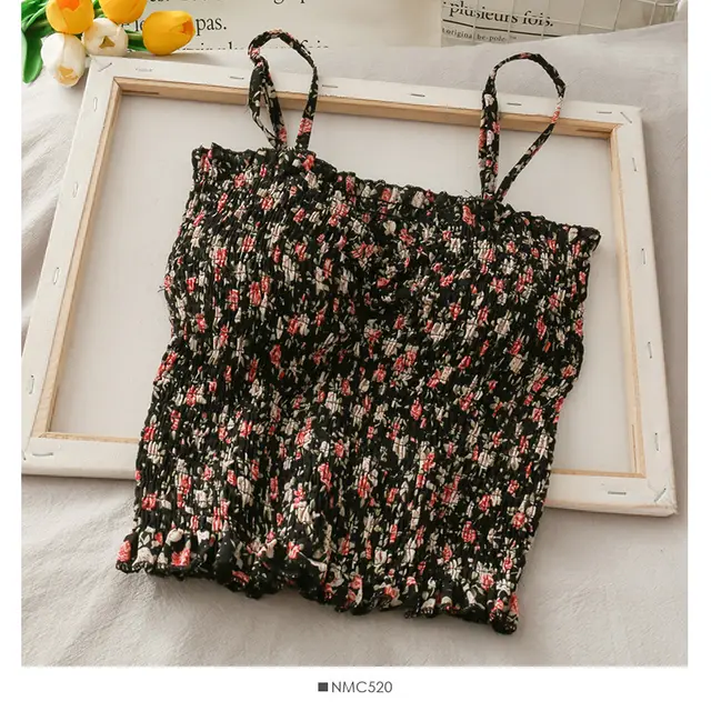 Skinny Tight Fitting Camisole With Wooden Ears Women'S Summer Folded Tight Chiffon Vest Black - Shop at LoveMi