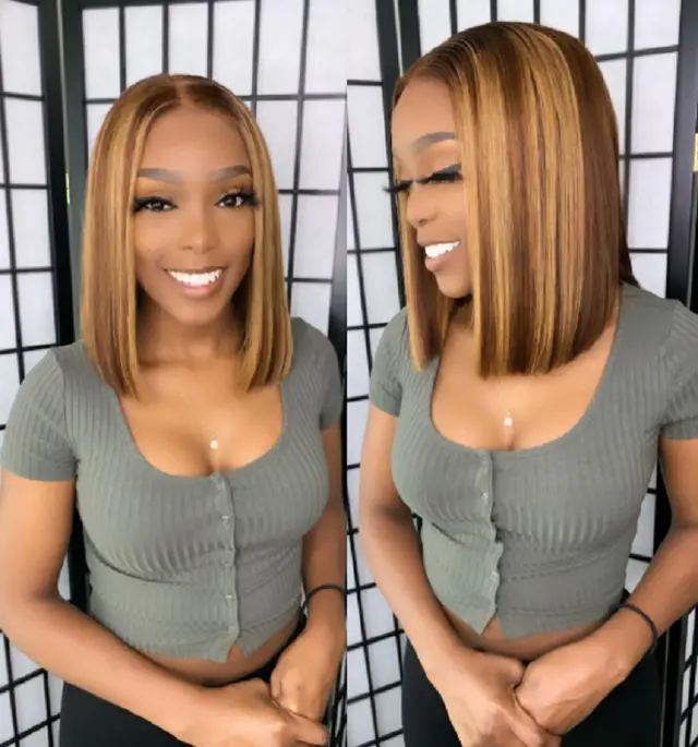 European And American Wig Women's Shoulder Shoulder Brown Gradient Short Straight Hair Black - Shop at LoveMi