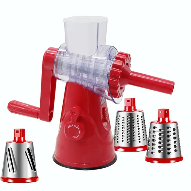 4 In 1 Home Manual Vegetable Cutter Slicer Multifunctional Round Mandoline Slicer Cheese Slicer Enema Vegetable Cutter Red - Shop at LoveMi