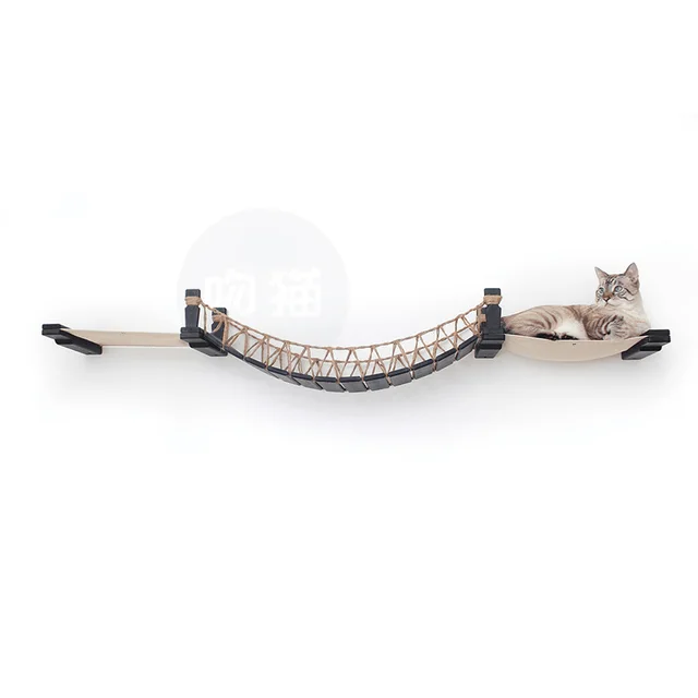 Cat Suspension Bridge Rope Ladder Hemp Rope Soft Ladder Wooden Bridge Solid Wood Cat Wall Climbing Frame Pet Furniture Cat Bridge Wall Hanging Type... 1 Style - Shop at LoveMi