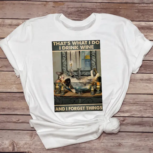 Female Tshirt Clothing Pet Drinking Coffee Funny Cat Tops 3Style - Shop at LoveMi