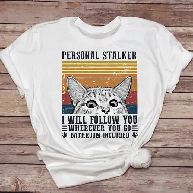 Female Tshirt Clothing Pet Drinking Coffee Funny Cat Tops 4Style - Shop at LoveMi