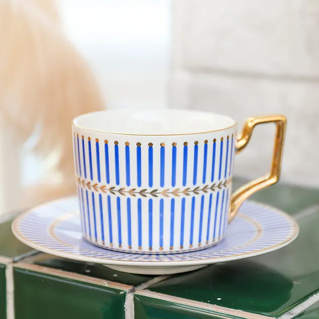 Coffee Cup And Saucer Set Household Afternoon Tea Flower Tea Cup Blue - Shop at LoveMi