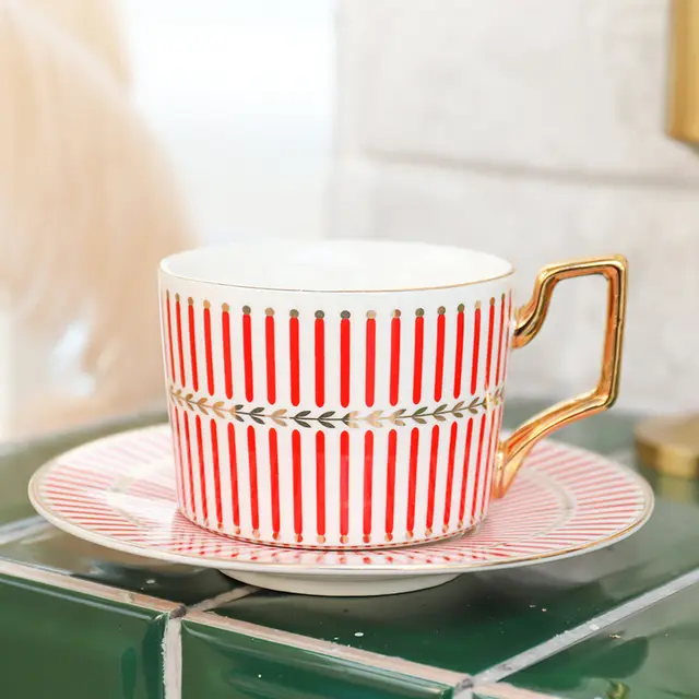 Coffee Cup And Saucer Set Household Afternoon Tea Flower Tea Cup Red - Shop at LoveMi