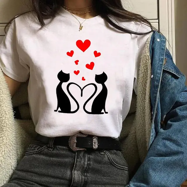Cute Cat Love Men And Women Couple Suit Plus Size Short Sleeve White3 - Shop at LoveMi