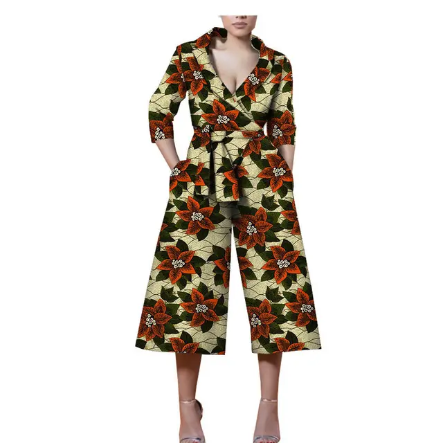 New Style African Ethnic Characteristic Batik Printed Cotton Casual Jumpsuit I - Shop at LoveMi
