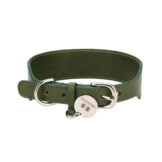 Luxury Dog Collar First Layer Cowhide Chic Collar High end Dog Green - Shop at LoveMi